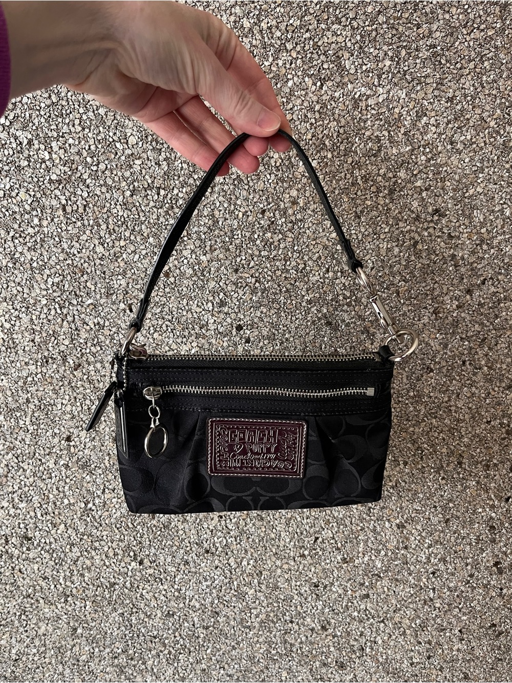 Coach poppy Black Signature Mini Wristlet with Silver Hardware